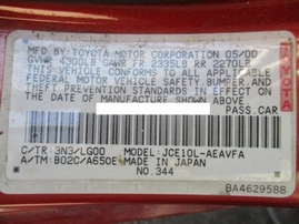 2001 LEXUS IS300 ORANGE 3.0L AT Z16555